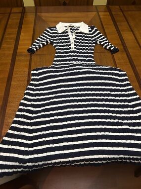 Loft Navy and White Striped Polo Midi Dress